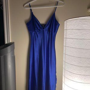 Blue Satin Midi Slip Dress
